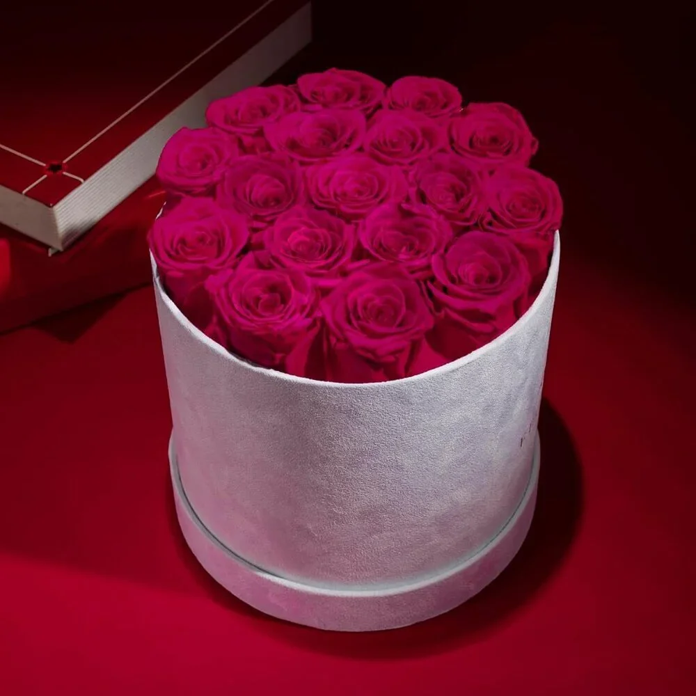 17 Flowers in a Luxury Suede Box Birthday Gifts Preserved Flowers Hot Pink